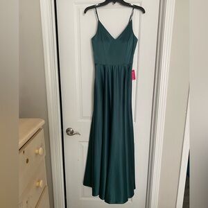 B Darlin Teal Satin V-Neck Spaghetti-Strap Maxi Dress